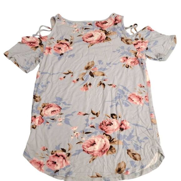 Six Medium Blouses Ruffled Bows Sparkly Rhinestone Glitter Floral Pineapple Tops - Picture 8 of 16